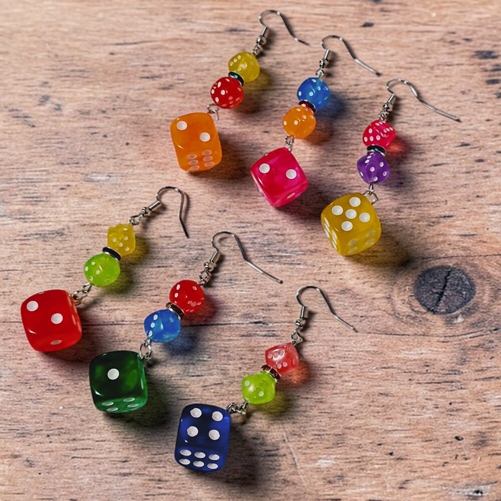 6 Pc (3) Pairs Handmade Jewelry Mix & Match Colorful Dice Dangling Earrings